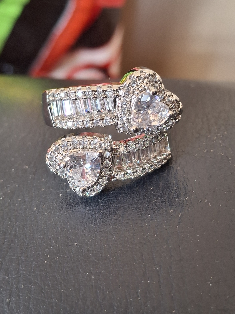 Silver Heart Double-Cluster Cz Ring - Unbranded